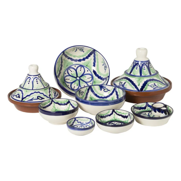 Schaaltje flor plat - groen/blauw - ø10 cm