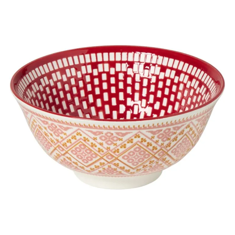 Schaaltje groot Bibi - roze/rood - ø15.5x7 cm