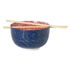Schaaltje met eetstokjes Amber - blauw/rood - ø15x9 cm