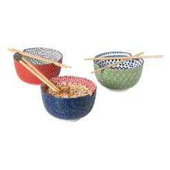 Schaaltje met eetstokjes Amira - rood/zwart - ø15x9 cm