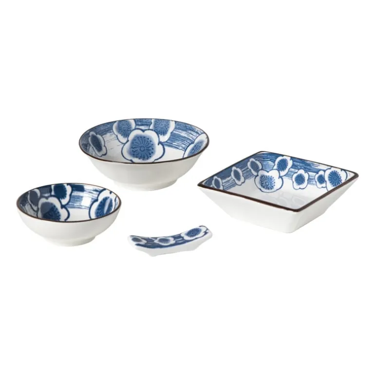 Schaaltje Mico bloemen klein - blauw/wit - 3x9.2x9.2 cm