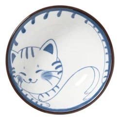 Schaaltje Mico kat klein - blauw/wit - ø8x3 cm