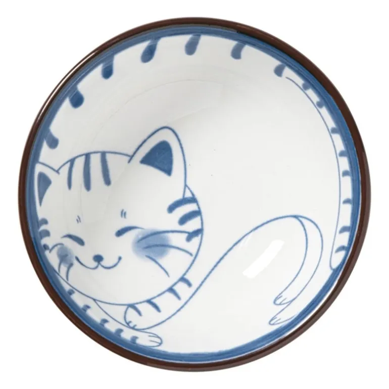 Schaaltje Mico kat klein - blauw/wit - ø8x3 cm