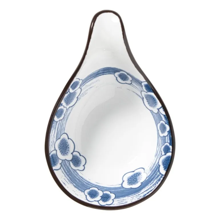 Schaaltje Mico met handvat bloemen - blauw/wit - 3x8x12.5 cm