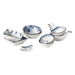 Schaaltje Mico met handvat kat - blauw/wit - 3x8x12.5 cm
