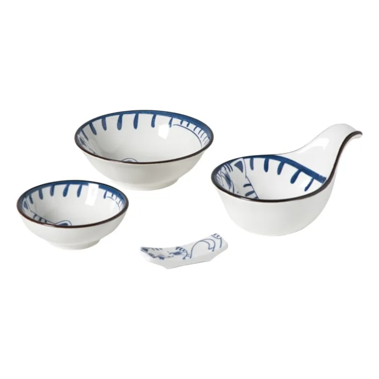 Schaaltje Mico met handvat kat - blauw/wit - 3x8x12.5 cm
