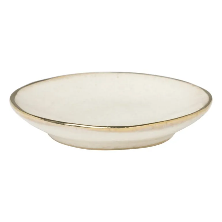 Schoteltje met gouden rand - beige - ø9 cm