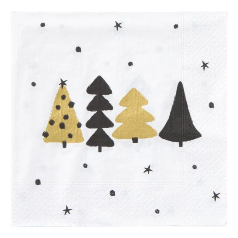 Servet kerstbomen - wit - 33x33 cm