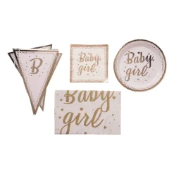 Servetten baby girl - roze/goudkleurig - set van 16