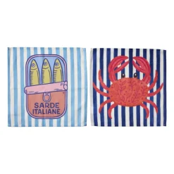 Servetten krab en sardientjes - multikleur - set van 2