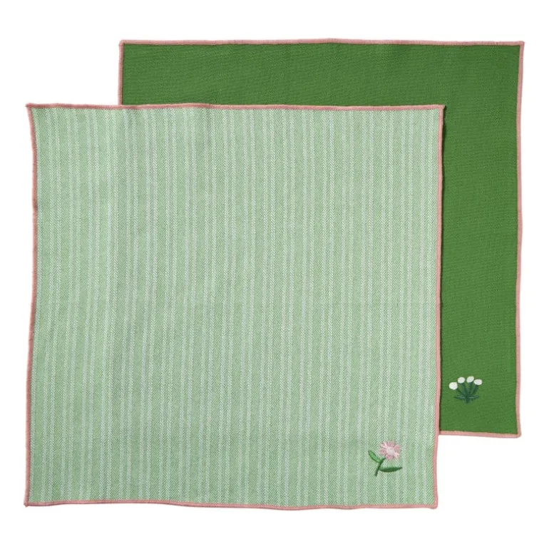 Servetten streep - groen/wit - set van 2 - 40x40 cm