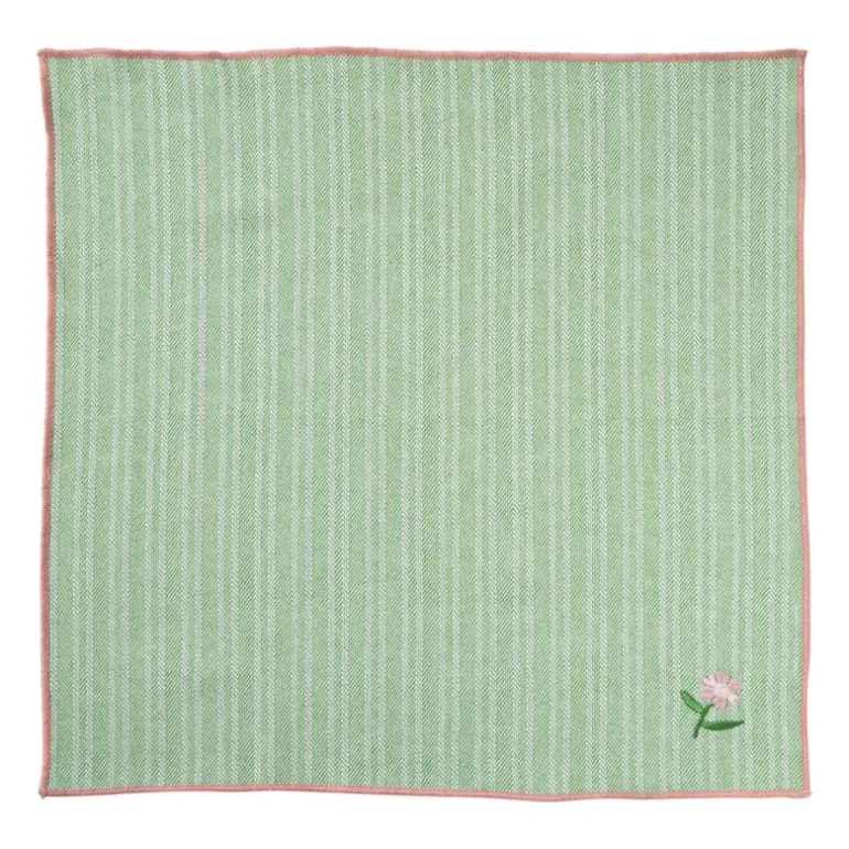 Servetten streep - groen/wit - set van 2 - 40x40 cm