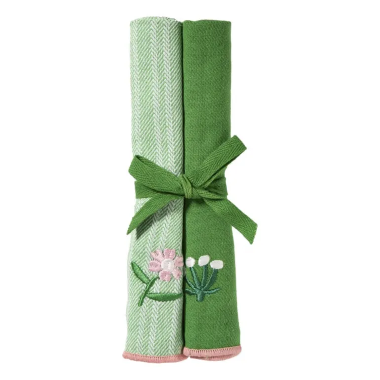 Servetten streep - groen/wit - set van 2 - 40x40 cm