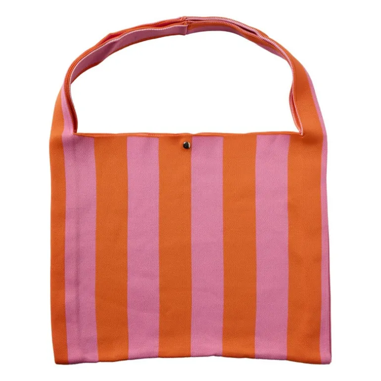 Shopper gestreept - roze/oranje - 45x35 cm
