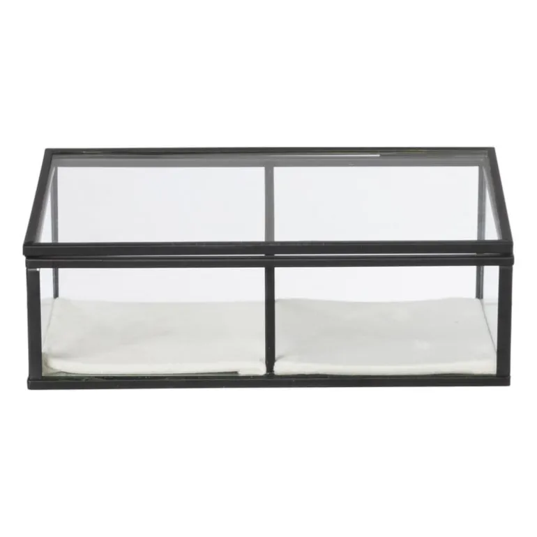Sieradendoos met 2 vakken - zwart - 18x9.5x7 cm