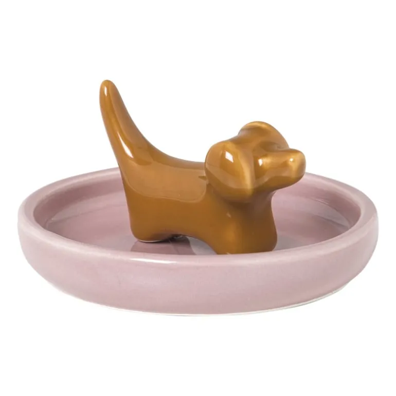 Sieradenhouder teckel - roze/bruin - ø10x5.8 cm