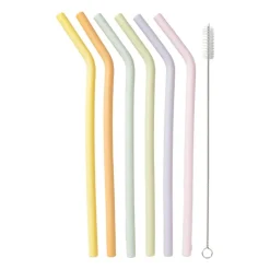 Siliconen rietjes - pastel - 6 stuks