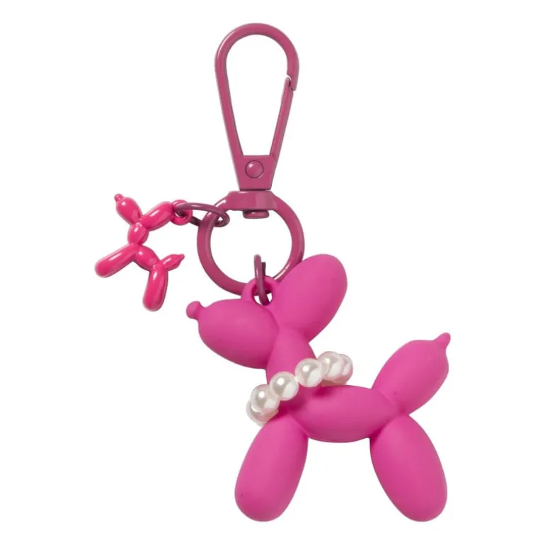 Sleutelhanger hond met parelketting - plastic - 6.5x6.5x1 cm - diverse varianten