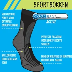 Sokken Coolmax 43/46 - zwart - 2 paar