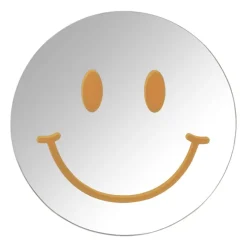 Spiegel smiley - zilverkleurig/oranje - ø30 cm