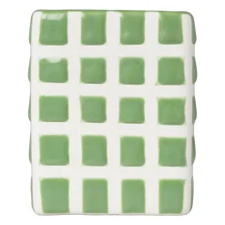 Tandenborstel beker blokjes - groen/wit - 8.8x7x7 cm