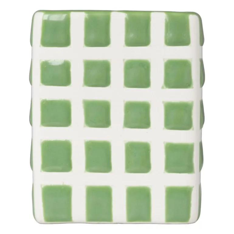 Tandenborstel beker blokjes - groen/wit - 8.8x7x7 cm