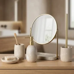 Tandenborstel beker marmer - beige - ø8x10.5 cm