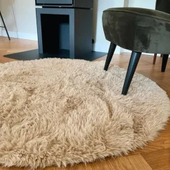 Tapijt fluffy rond - bruin - ø120 cm