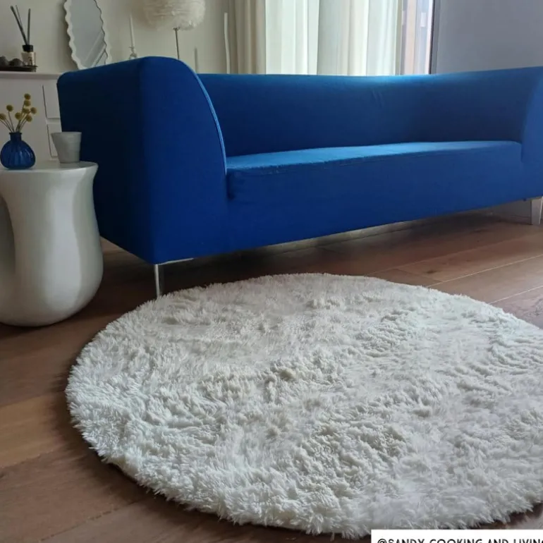 Tapijt hoogpolig rond - wit - ø120 cm