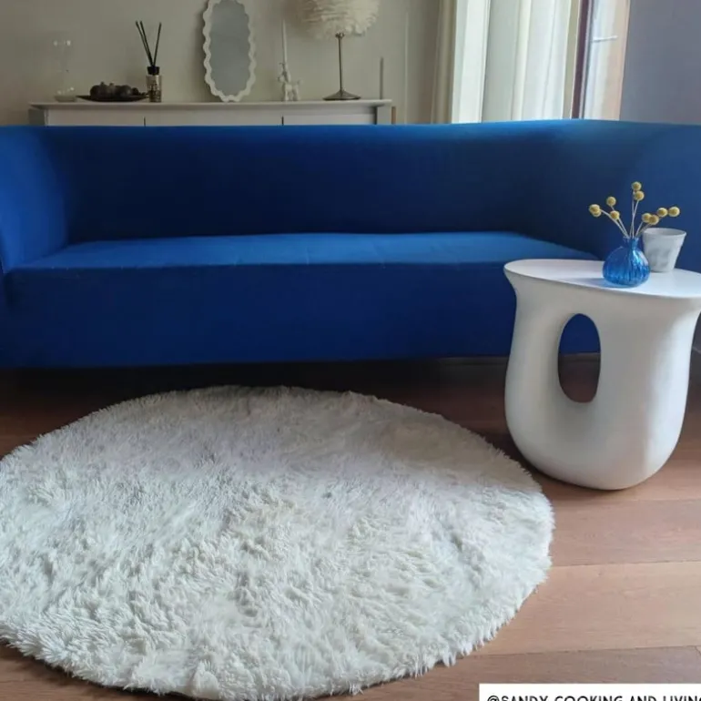 Tapijt hoogpolig rond - wit - ø120 cm