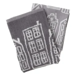 Theedoek antraciet huisjes - antraciet/wit - 50x70 cm