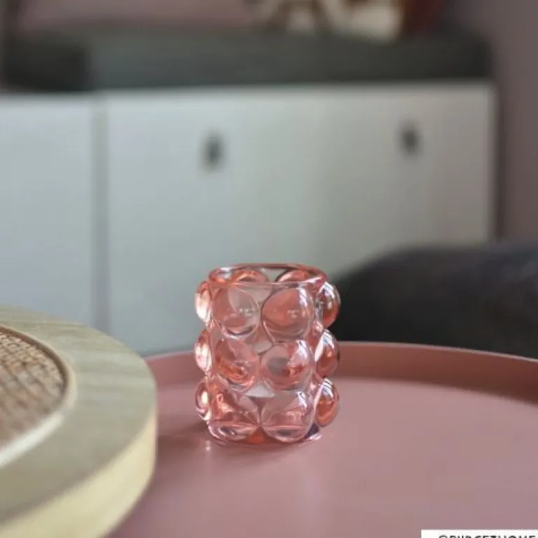 Theelichthouder bubbels - roze - ø8.5x9 cm