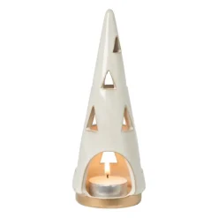 Theelichthouder kerstboom - beige - ø7x19 cm