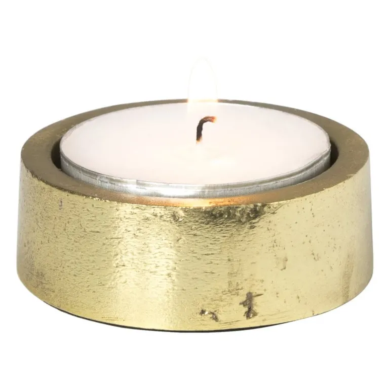 Theelichthouder rond - goud - ø5.5x3 cm