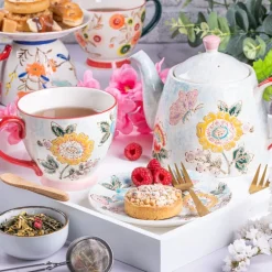 Theepot bloemen en vlinder - multikleur - 750 ml