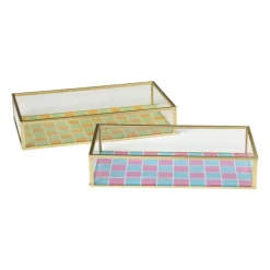 Tray goud met blokjes groot - goud/oranje/groen