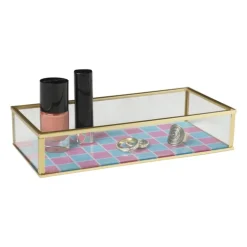 Tray goud met blokjes klein - goud/roze/blauw