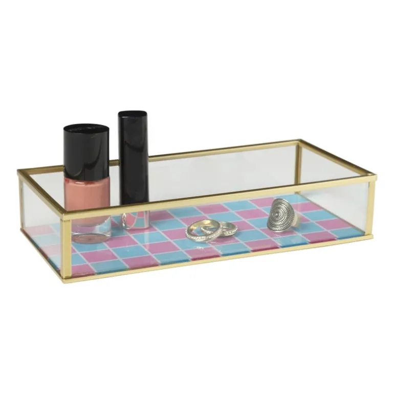Tray goud met blokjes klein - goud/roze/blauw
