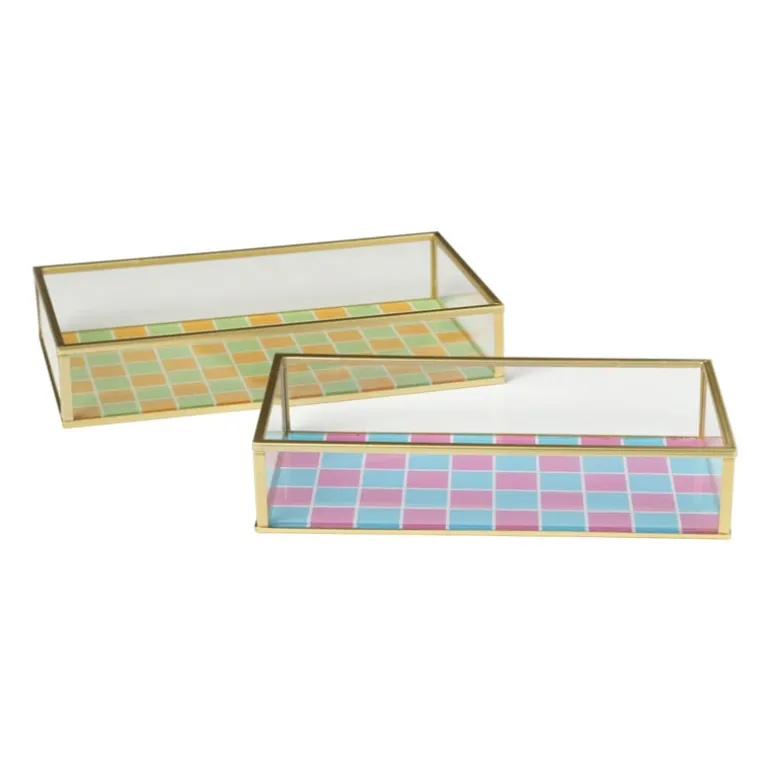 Tray goud met blokjes klein - goud/roze/blauw