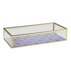 Tray goud met blokjes klein - goud/roze/blauw
