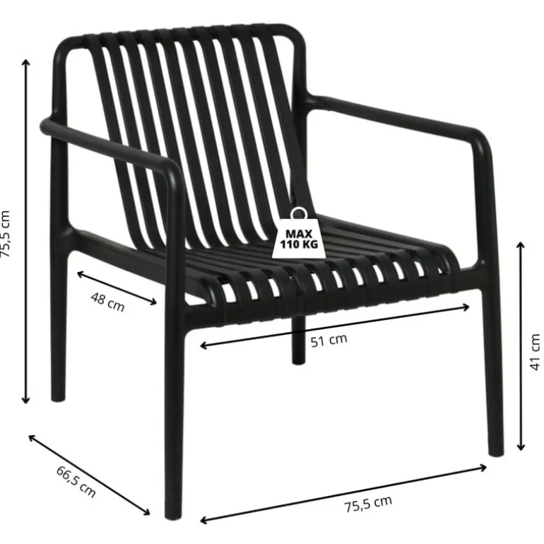 Tuinfauteuil Lea - zwart - 75.5x75.5x66.5 cm
