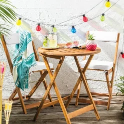 Tuinset Kreta met kussens - rond - set van 3 - bruin/wit