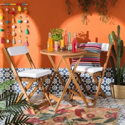 Tuinset Kreta met kussens - rond - set van 3 - bruin/wit