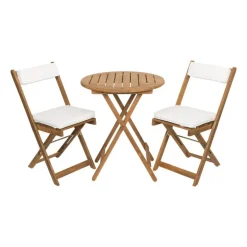 Tuinset Kreta met kussens - rond - set van 3 - bruin/wit
