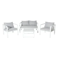 Tuinstoel Tenerife met kussens - wit/grijs - 64x70x74 cm