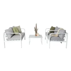 Tuinstoel Tenerife met kussens - wit/grijs - 64x70x74 cm