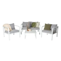 Tuinstoel Tenerife met kussens - wit/grijs - 64x70x74 cm