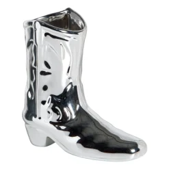 Vaas cowboy laars Annemieke - zilverkleurig - 16.5x16.3x7.5 cm