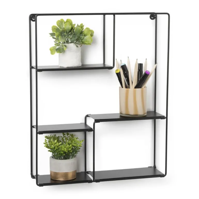 Wandrek met vakken Quin - zwart - 50x40x11.5 cm