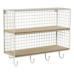 Wandrek wire met haken - beige - 40x32x14 cm